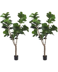 E&K 6FT Artificial Fiddle Leaf Fig Tree with Plastic Nursery Pot, Fake Tree Artificial Greenery Plant Faux Trees for Home Office Garden Indoor Outdoor Decor (2 Packs)