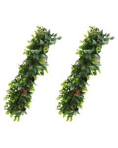 E&K 2 PCS Artificial Hanging Plants Faux Vines Leaf Decoration for Home Garden Office Indoor Outdoor Wedding Party (Dark Green Red)