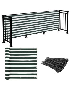 E&K Sunrise 3' x 320' Balcony Privacy Fence Screen Cover with Zip Ties Outdoor Screen Fence UV Protection for Deck Patio Backyard Apartment Pool Porch (Green White Strip)