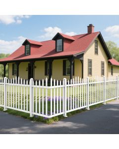 E&K 34.6"H x 84"W White Picket Fence Panels Vinyl Decorative Fencing for Pool Front Porch Yard Garden Patio (20 Pickets, Curved)