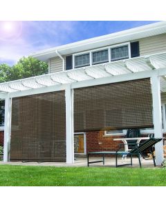 E&K Sunrise 7'W x 6'H Roll Up Shade Outdoor Hollow Out Roller Shade Blind Sun Shade for Patio Porch Backyard Gazebo Deck Pergola (Brown)