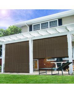 E&K Sunrise 8'W x 15'H Roll Up Shade Outdoor Roller Shade Blind Sun Shade UV Block for Patio Porch Backyard Gazebo Deck Pergola (Brown)