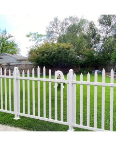 E&K 36"H x 84"W Vinyl White Picket Fence Panels Decorative Fencing for Front Porch Yard Garden Pool (34 Pickets, Scallop)