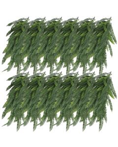 E&K 12 PCS Artificial Hanging Plants Faux Vines Leaf Decoration for Home Garden Office Indoor Outdoor Wedding Party (Dark Green)