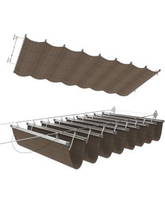 E&K Sunrise 4'Wx16'L Pergola Shade Cover Retractable Canopy Outdoor Wave Sun Shade for Patio Garden Backyard Deck Trellis (Brown)