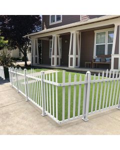 E&K 8 Sets 36"H x 84"L Vinyl White Picket Fence Panels No Ground Spike Decorative Fencing for Pool Garden Patio Backyard Porch (20 Pickets, Scallop)