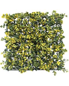 E&K 9Pcs 20" x 20" Artificial Grass Wall Panels, Faux Boxwood Greenery Backdrop Decor, UV Protected Privacy Hedge Screen for Indoor Outdoor (Reineckea Carnea - Yellow)