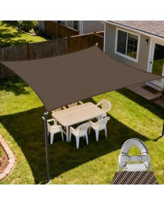 E&K Sunrise 9' x 9' Sun Shade Sail Rectangle Canopy Shade Cover with A Ring Steel Cable Wire UV Block for Pergola Patio Backyard Garden Deck Outdoor (Brown)