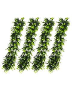 E&K 4 PCS Artificial Hanging Plants Faux Vines Leaf Decoration for Home Garden Office Indoor Outdoor Wedding Party (Green White)