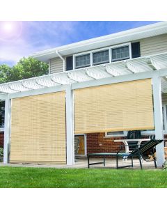E&K Sunrise 7'W x 6'H Roll Up Shade Outdoor Hollow Out Roller Shade Blind Sun Shade for Patio Porch Backyard Gazebo Deck Pergola (Beige)