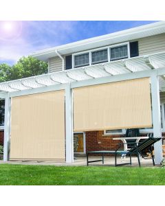 E&K Sunrise 8'W x 15'H Roll Up Shade Outdoor Roller Shade Blind Sun Shade UV Block for Patio Porch Backyard Gazebo Deck Pergola (Beige)