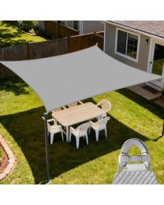 E&K Sunrise 9' x 9' Sun Shade Sail Rectangle Canopy Shade Cover with A Ring Steel Cable Wire UV Block for Pergola Patio Backyard Garden Deck Outdoor (Light Gray)