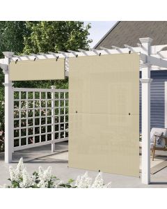 E&K Sunrise 8'W x 6'H Outdoor Roller Shades Patio Cordless Roll Up Blinds Foldable Sun Shade UV Block Exterior Sun Screen for Outside Porch Backyard Deck Pergola (Beige)