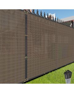 E&K Sunrise Fence Privacy Screen with Zipties, Brown 6' x 50' Commercial Outdoor Backyard Porch Deck Shade Windscreen Mesh Fabric 90% Blockage -Customized