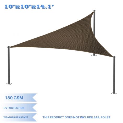 E&K Sunrise 10' x 10' x 14' Right Triangle Sun Shade Sail, Shade Fabric Cover Backyard Deck Sail Canopy UV Block - Coffee Brown