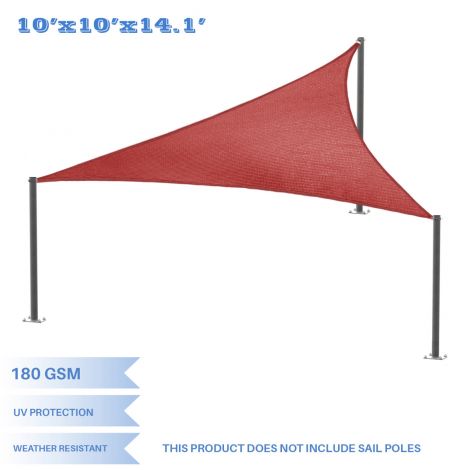 E&K Sunrise 10' x 10' x 14' Right Triangle Sun Shade Sail, Shade Fabric Cover Backyard Deck Sail Canopy UV Block - Rust Red