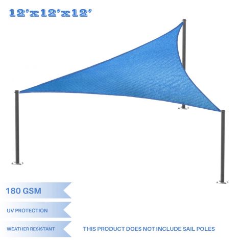 E&K Sunrise 12'x12x'12' Sun Shade Sail Blue Equilateral Triangle Canopy - Outdoor Shade Cloth 180 GSM UV Block Fabric,Curve Edge-Customized