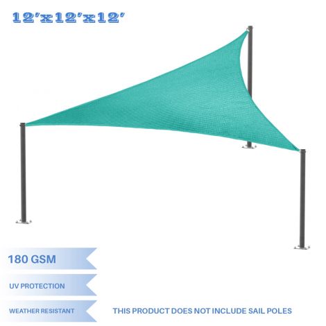 E&K Sunrise 12' x 12 x '12' Sun Shade Sail Turquoise Green Equilateral Triangle Canopy - Outdoor Shade Cloth 180 GSM UV Block Fabric,Curve Edge-Customized