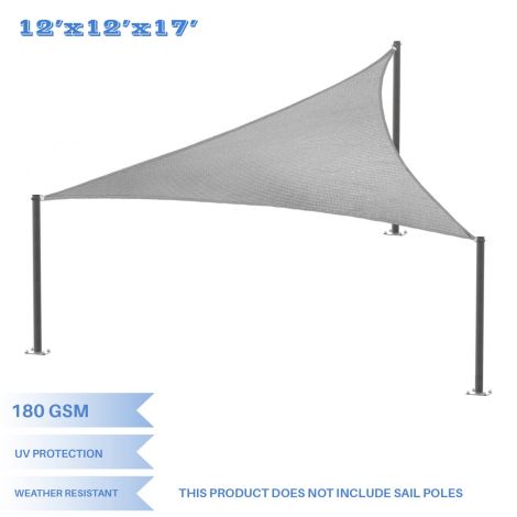 E&K Sunrise 12' x 12' x 17' Right Triangle Sun Shade Sail, Shade Fabric Cover Backyard Deck Sail Canopy UV Block - Light Grey