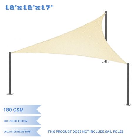 E&K Sunrise 12' x 12' x 17' Right Triangle Sun Shade Sail, Shade Fabric Cover Backyard Deck Sail Canopy UV Block - Beige