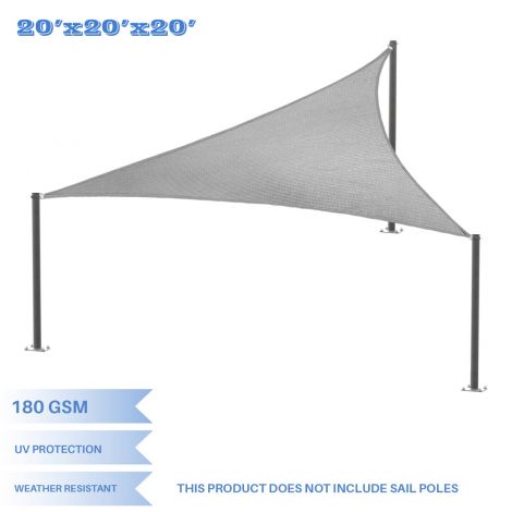 E&K Sunrise 20' x 20' x 20' Sun Shade Sail Light Grey Equilateral Triangle Canopy - Outdoor Shade Cloth 180 GSM UV Block Fabric,Curve Edge-Customized