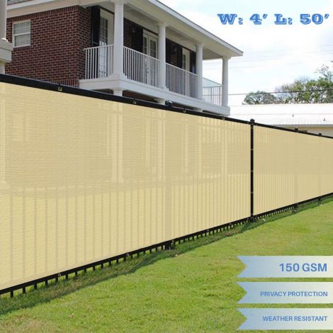 4ft x 50ft Beige Fence Privacy Screen ; Commercial Outdoor Backyard Shade Windscreen Mesh Fabric 3 Years Warranty (Customized Sizes Available)