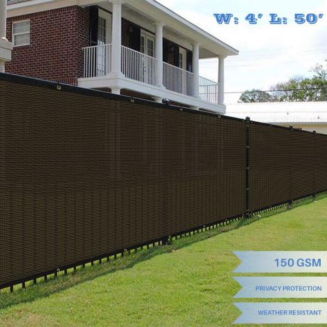 4ft x 50ft Brown Fence Privacy Screen ; Commercial Outdoor Backyard Shade Windscreen Mesh Fabric 3 Years Warranty (Customized Sizes Available)