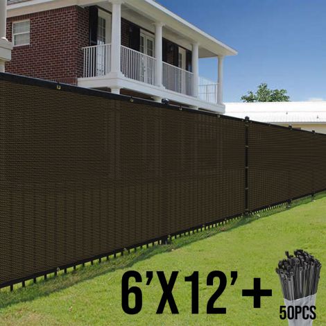 E&K Sunrise  6' x 12' Brown Fence Privacy Screen, Commercial Outdoor Backyard Shade Windscreen Mesh Fabric 3 Years Warranty (Customized Sizes Available) - Set of 1