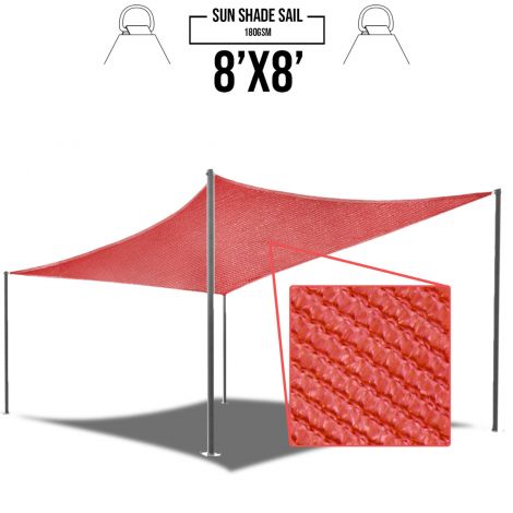 E&K Sunrise 8' x 8' Red Sun Shade Sail Square Canopy - Permeable UV Block Fabric Durable Patio Outdoor Set of 1