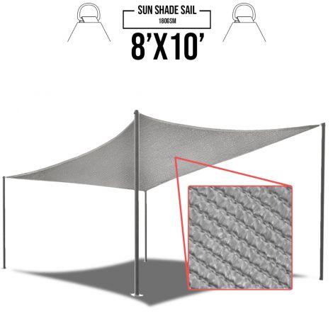 E&K Sunrise 8' x 10' Light Grey Rectangle Sun Shade Sail Outdoor Shade Cloth UV Block Fabric,Curve Edge-Customized