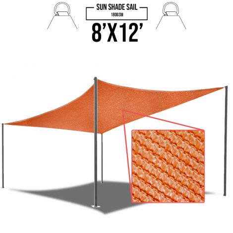 E&K Sunrise 8' x 12' Orange Sun Shade Sail Square Canopy - Permeable UV Block Fabric Durable Patio Outdoor Set of 1