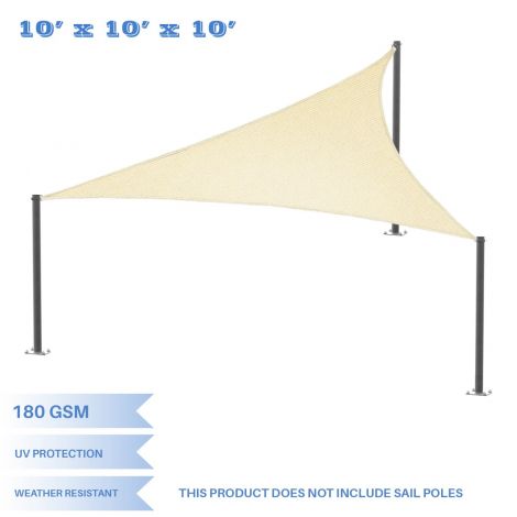 10ft x 10ft x 10ft; Beige;Triangle  Sun Shade Sail Outdoor Shade Cloth UV Block Fabric,Curve Edge-Customized Sizes Available