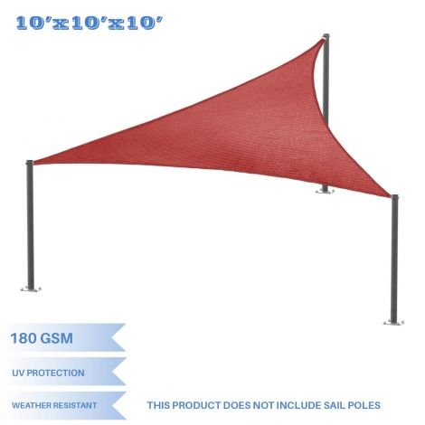 10ft x 10ft x 10ft; Red;Triangle  Sun Shade Sail Outdoor Shade Cloth UV Block Fabric,Curve Edge-Customized Sizes Available