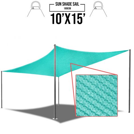 E&K Sunrise 10'x 15'Turquoise Green Rectangle Sun Shade Sail Outdoor Shade Cloth UV Block Fabric,Curve Edge-Customized