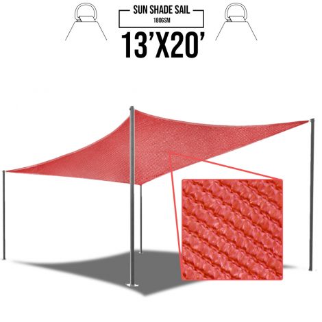 E&K Sunrise 13' x 20' Red Rectangle Sun Shade Sail Outdoor Shade Cloth UV Block Fabric,Curve Edge-Customized