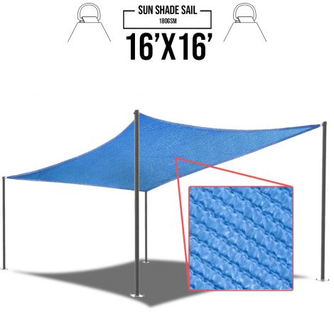 E&K Sunrise 16' x 16' Blue Sun Shade Sail Square Canopy - Permeable UV Block Fabric Durable Patio Outdoor Set of 1