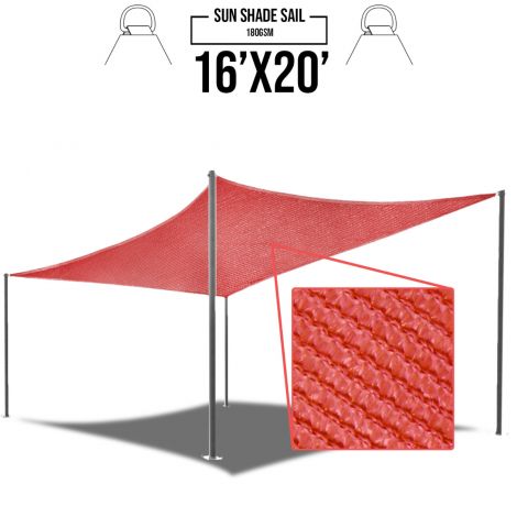 E&K Sunrise 16' x 20' Red Sun Shade Sail Square Canopy - Permeable UV Block Fabric Durable Patio Outdoor Set of 1