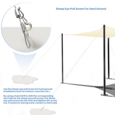 E&K Sunrise 15 ft One-Way Ground Wall Anchor with Wire Lock Cable for Shade Sail Installation Make Post Concrete Mounting Pole for Awning Canopy Support Poles, Includes Sheep Eye Pull Screw