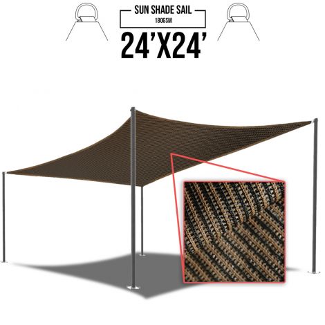 E&K Sunrise 24' x 24' Brown Rectangle Sun Shade Sail Outdoor Shade Cloth UV Block Fabric,Curve Edge-Customized