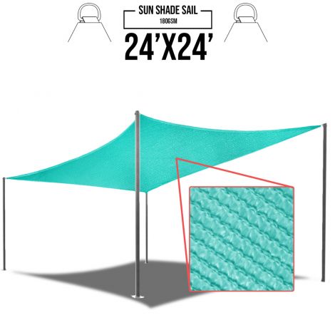 E&K Sunrise 24' x 24' Turquoise Green Rectangle Sun Shade Sail Outdoor Shade Cloth UV Block Fabric,Curve Edge-Customized