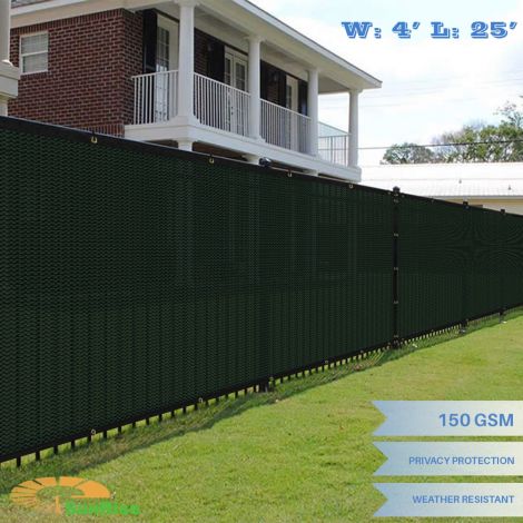 4ft x 25ft Dark Green Fence Privacy Screen ; Commercial Outdoor Backyard Shade Windscreen Mesh Fabric 3 Years Warranty (Customized Sizes Available)