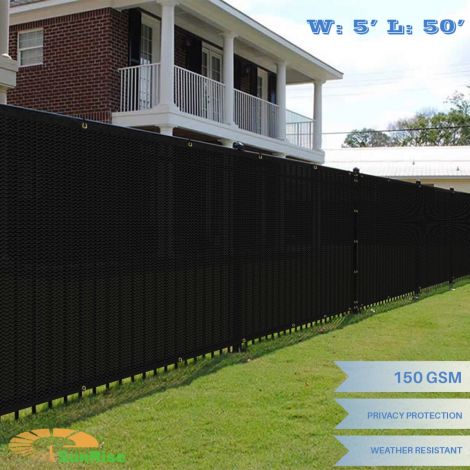 5ft x 50ft Black Fence Privacy Screen ; Commercial Outdoor Backyard Shade Windscreen Mesh Fabric 3 Years Warranty (Customized Sizes Available)