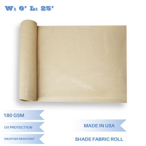 E&K Sunrise 6' x 25' Beige Sun Shade Fabric Sunblock Shade Cloth Roll, 95%UV Resistant Mesh Netting Cover for Outdoor,Backyard,Garden,Greenhouse,Barn,Plant (Customized Sizes Available)