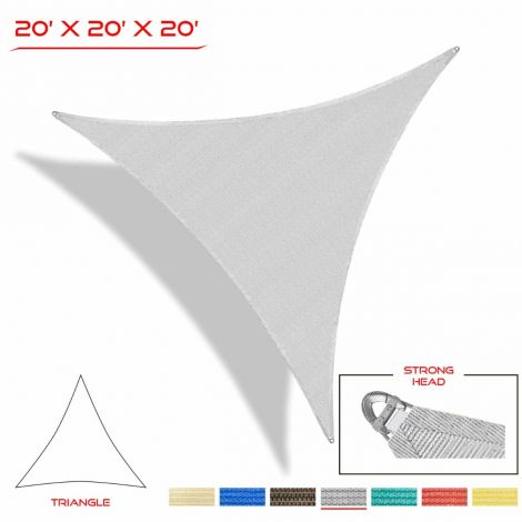 PATIOBREEZE 20' x 20' x 20' Sun Shade Sail Triangle Canopy Shade Cover with A Ring Steel Cable Wire UV Block for Pergola Patio Backyard Garden Deck Outdoor (Light Gray)